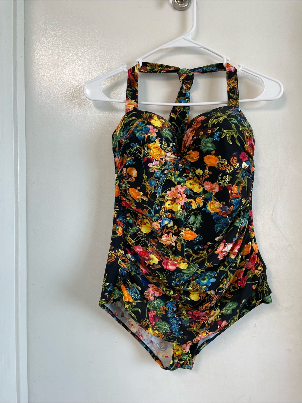 Floral Twist One-Piece Swimsuit in Black with Multicolor Print New without tags